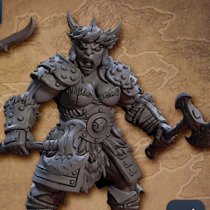 Female Orc Berserker Barbarian F Premium dnd Miniature Mini | Resin 3D Printed | 28mm 32mm up to 100mm | 30221