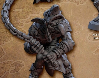 May include: Two gray goblin figurines, one wielding a spiked mace and the other a sword. The figurines are labeled "v1" and "v2" with the text "Faldorn Goblin + B" at the top. The base has the text "ALTERNATIVE VERSION! BALLJOINT WEAPONS!"