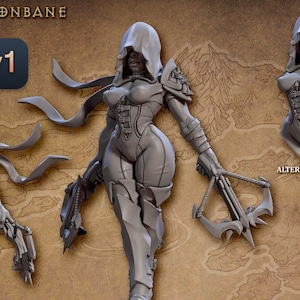 Sexy Huntress Pin Up Premium dnd Miniature Mini 28mm to 100mm | Archer Ranger | Human Demon Vampire Hunter Resin 3D Printed | 30049