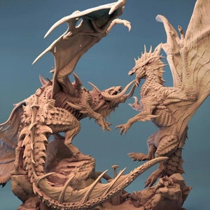 Battling Dragons Diorama Premium dnd Miniature Mini Set Figure Figurine Statue | Resin 3D Printed |