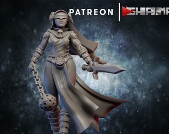 Miniaturas de DnD de Nun Blind Warrior compatibles con miniaturas de fantasía de mesa de 28 mm y 32 mm / 21612