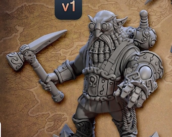 Gnome Miner DnD Miniatures compatible with 28mm 32mm tabletop fantasy minis | 30001_A