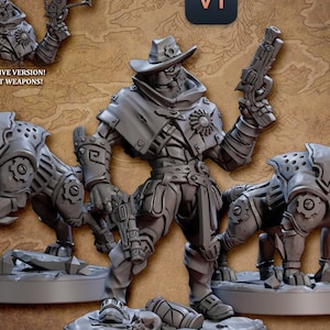 Warforged Gunslinger Premium Mini 28mm 32mm dnd Miniature Sheriff Ranger Construct Dog Trainer | Resin 3D Printed | 30029