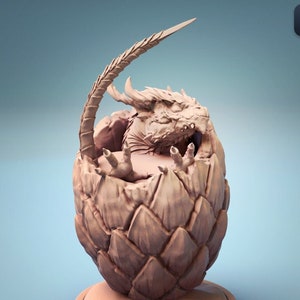 Baby Dragon in Egg v1 Premium dnd Miniature Mini | Sanded & Primed | Resin 3D Printed | 30556