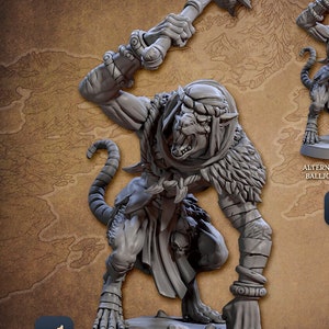 Ratfolk RatKin Brute B Premium dnd Miniature Mini Figure Figurine Rat folk Mousefolk | 28mm to 100mm | 30658