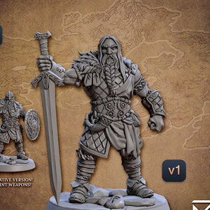 Viking Barbarian Paladin B Premium dnd Miniature Mini Figure Statue | 28mm 32mm to 100mm | 30671