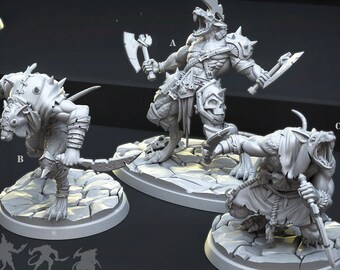 Ratfolk Fighter DnD miniatures compatible with 28mm 32mm fantasy minis | 41400_02