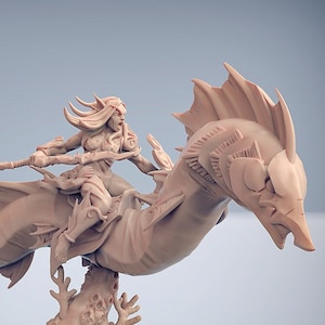 Triton Eel Rider C Premium dnd Miniature Mini Fishfolk | Resin 3D Printed | 28mm 32mm to 100mm | 30316