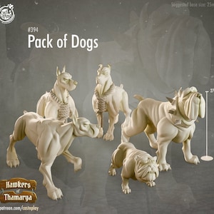 Pack of 5 Dogs | Premium 3D Printed Fantasy Tabletop Miniatures 28mm 32mm up to 100mm |  dnd  21511