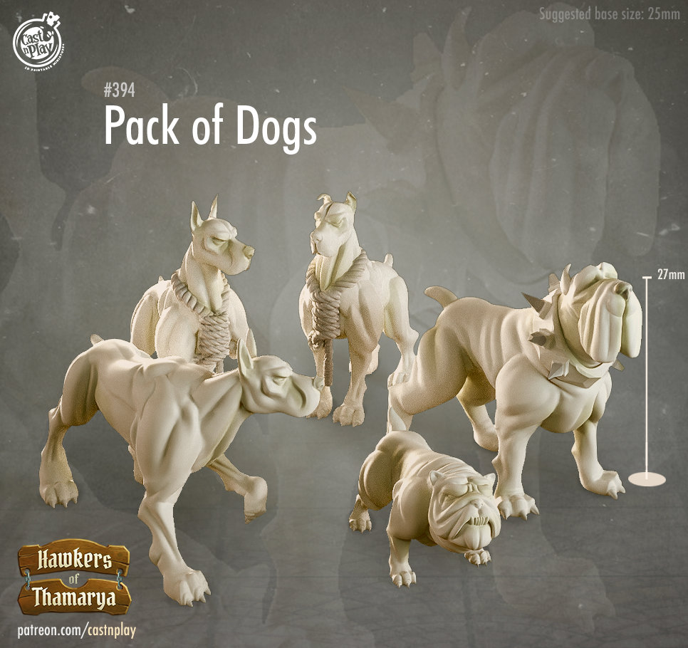 Pack of 5 Dogs | Premium 3D Printed Fantasy Tabletop Miniatures 28mm 32mm up to 100mm |  dnd  21511