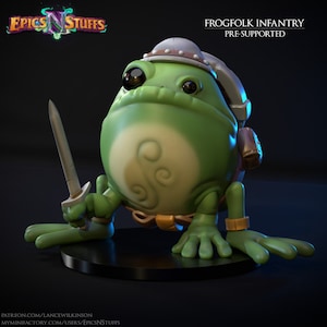 Cute Frog Folk Infantry Premium dnd Miniature Mini | Resin 3D Printed | 28mm 32mm up to 100mm | 45059
