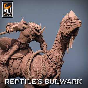 Lizardmen Lizardfolk Barbarian on Giant Lizard v8 Premium dnd Miniature Mini | Resin 3D Printed | 28mm 32mm 100mm | 43634