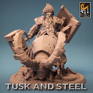 Dwarf Barbarian Rider v5 Premium dnd Miniature Mini 28mm 32mm up to 100mm | Cleric Warrior Fighter | Resin 3D Printed | 43847