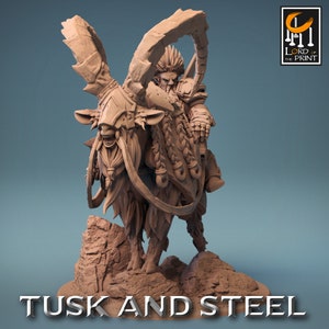 Dwarf Barbarian Rider v3 Premium dnd Miniature Mini 28mm 32mm up to 100mm | Cleric Warrior Fighter | Resin 3D Printed | 43839
