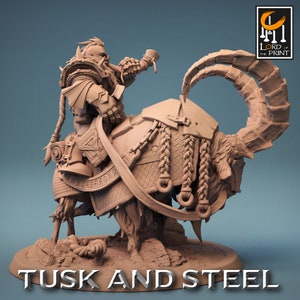Dwarf Barbarian Rider v4 Premium dnd Miniature Mini 28mm 32mm up to 100mm | Cleric Warrior Fighter | Resin 3D Printed | 43843