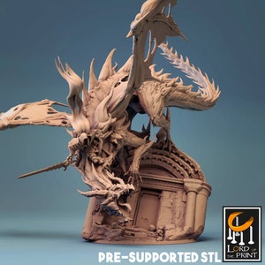 Necromancer on Dragon | Premium 3D Printed Fantasy Tabletop Miniatures 28mm 32mm to 100mm | dnd   20769