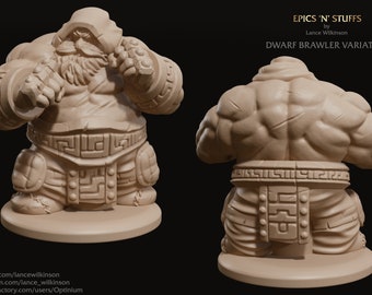 Dwarf Dwarven Brawler | Premium 3D Printed Fantasy Tabletop Miniatures 28mm 32mm up to 100mm |    dnd  20082