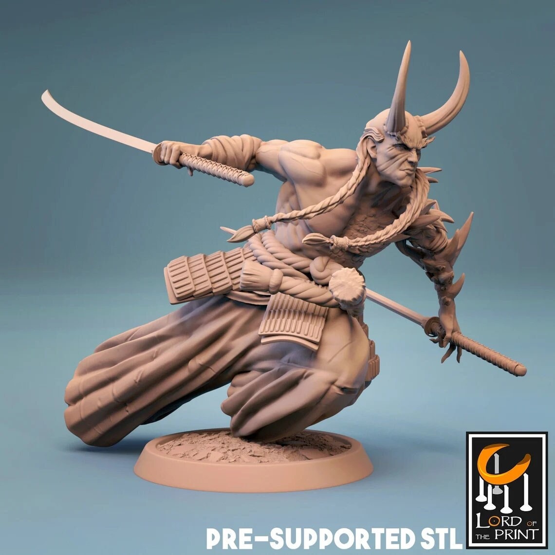 Samurai Demon | Premium 3D Printed Tabletop Miniature 28mm to 100mm | dnd 20741