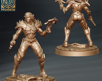 Elfo Ranger Asesino Pícaro v2 Miniaturas DnD compatibles con miniaturas de fantasía de 28 mm y 32 mm / 47111