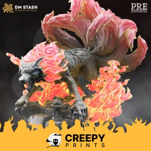 Kitsune nine tailed fox DnD miniatures compatible with 28mm 32mm fantasy minis 50630 DM0622