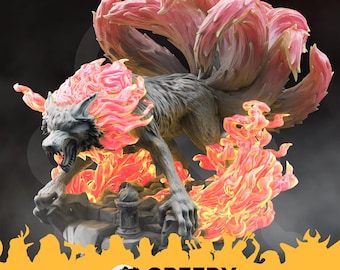 Kitsune nine tailed fox DnD miniatures compatible with 28mm 32mm fantasy minis 50630 DM0622