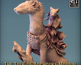 Mousefolk mounted on weasel DnD Miniatures compatible with 28mm 32mm fantasy minis | 44100