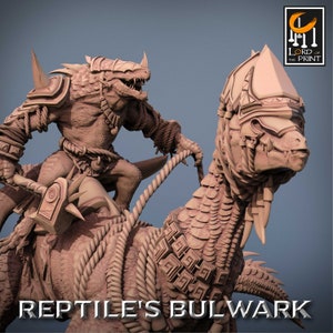 Lizardmen Lizardfolk Barbarian on Giant Lizard v2 Premium dnd Miniature Mini | Resin 3D Printed | 28mm 32mm 100mm | 43616