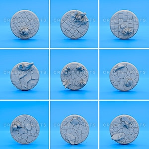 Pack of 9 Round Scenic Bases v10 | Cobblestone | 25mm 28mm 30mm 32mm 40mm 50mm 60mm 65mm 75mm 80mm | Tabletop Miniatures Minis p10-9