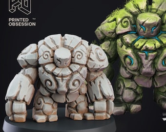 Stone Golem Miniature Premium dnd Mini Figure Figurine Sanded & Primed | Fantasy Tabletop Miniatures 28mm 32mm to 100mm | 21463