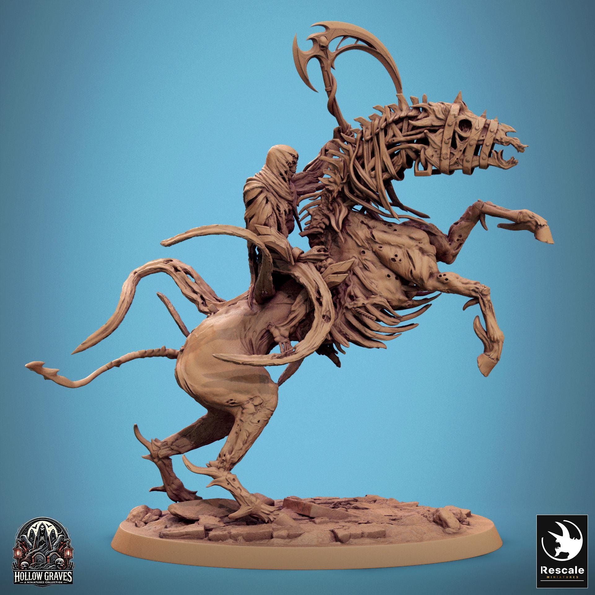 Necromancer on Nightmare Undead Wraith Lich v17 Premium dnd Miniature Mini Figure Figurine|28mm 32mm to 100mm | Wight Skeleton | 46114_A
