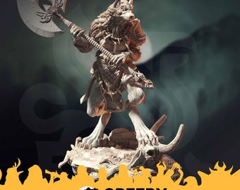 Female Werewolf Warrior Fighter DnD miniatures compatible with 28mm 32mm fantasy minis 50396 DM0922