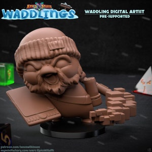 Waddling Digital Artist 1B Premium dnd Miniature Mini | Resin 3D Printed | 28mm 32mm up to 100mm | 45054