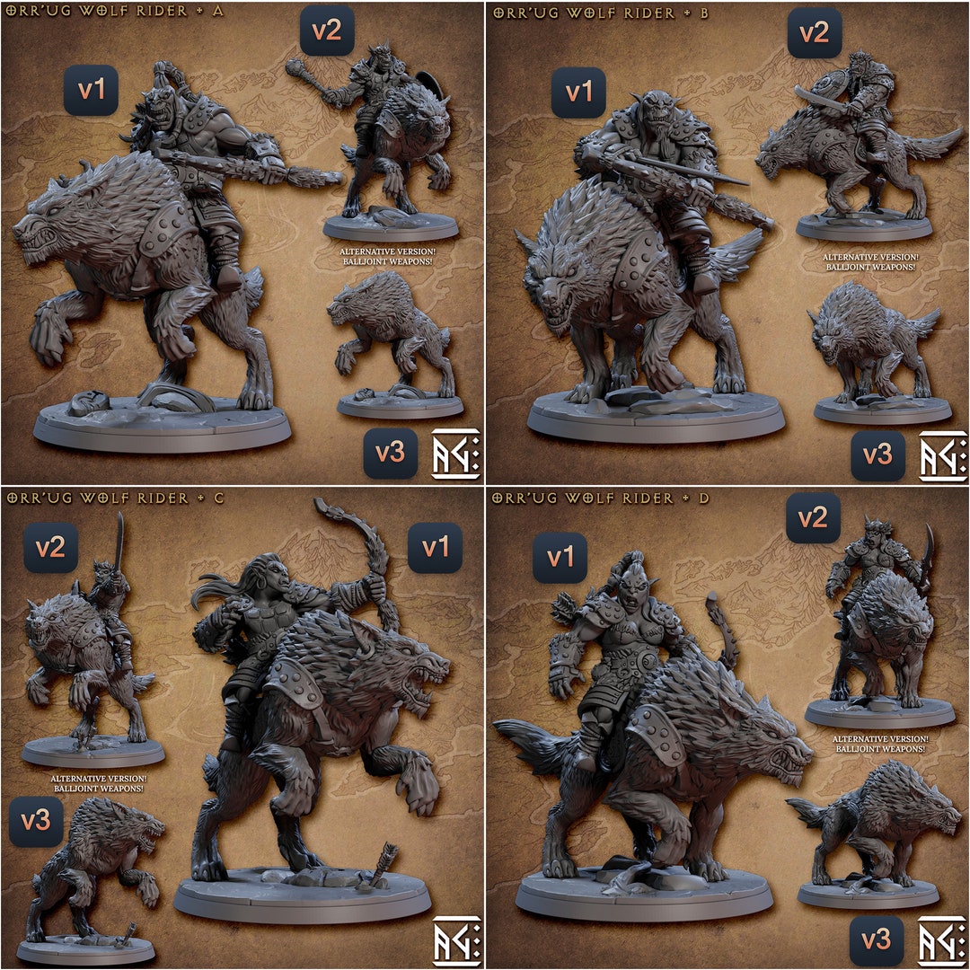 Miniatures Riders 4x Orc Riders Pack Dnd Miniatures Compatible With 28mm 32mm Fantasy ...