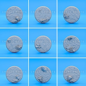 Pack of 9 Round Scenic Bases v8 | Rocks Cracked Earth | 25mm 28mm 30mm 32mm 40mm 50mm 60mm 65mm 75mm 80mm | Tabletop Miniatures Minis p8-9