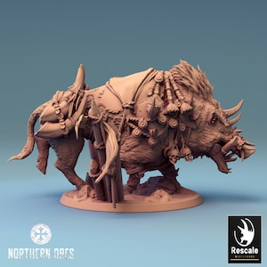 Boar Armored Miniature Saddle v5 Premium dnd Miniature Mini | Resin 3D Printed | 28mm 32mm up to 100mm | 44591