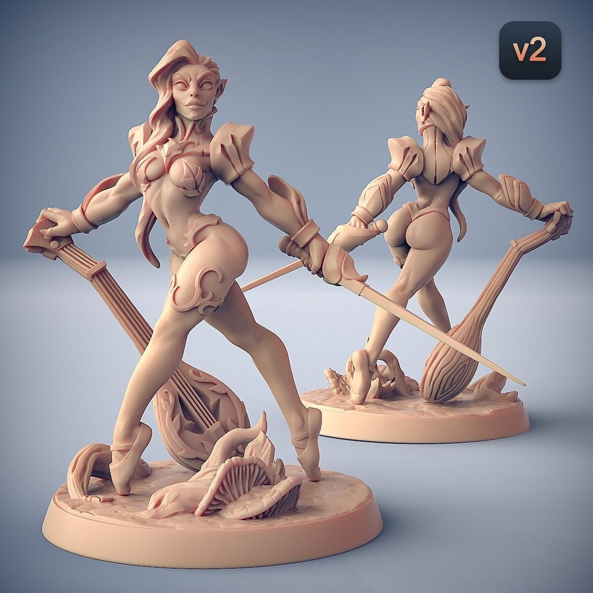 Female Elf Pin Up Bard Premium dnd Miniature Mini | 28mm 32mm to 100mm | Resin 3D Printed | 30460