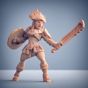 Incas Female Warrior v3 | Premium 3D Printed Tabletop Miniatures 28mm to 100mm |   dnd   20728_C