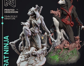 Female Rat Ninja DnD Miniatures compatible with 28mm 32mm fantasy minis | 21428