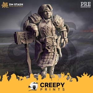 Miniatury DnD postaci krasnoludzkiego paladyna kompatybilne z figurkami fantasy o wymiarach 28 mm i 32 mm z zestawu 50171 DM0523