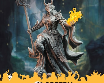 Female Dragonborn Wizard Warlock DnD miniatures compatible with 28mm 32mm fantasy minis 50110 DM1123