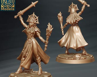 Miniatura de paladín clérigo femenino / Miniatura de rol impresa en resina 3D