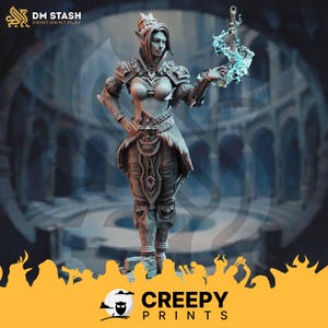 Female Elf Wizard Sorceress DnD miniatures compatible with 28mm 32mm fantasy minis 50088 DM1223