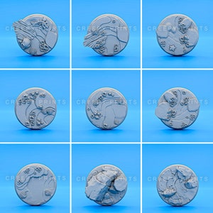 Pack of 9 Round Scenic Bases v3 | Sea Tribe | 25mm 28mm 30mm 32mm 40mm 50mm 60mm 65mm 75mm 80mm | Tabletop Miniatures Minis p3-9