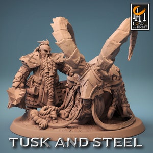 Dwarf Barbarian Rider v1 Premium dnd Miniature Mini 28mm 32mm up to 100mm | Cleric Warrior Fighter | Resin 3D Printed | 43831