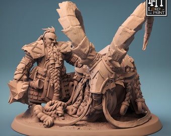 Dwarf Barbarian Rider v1 DnD miniatures compatible with 28mm 32mm fantasy minis | 43831