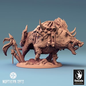 Boar Armored Miniature Saddle v8 Premium dnd Miniature Mini | Resin 3D Printed | 28mm 32mm up to 100mm | 44600