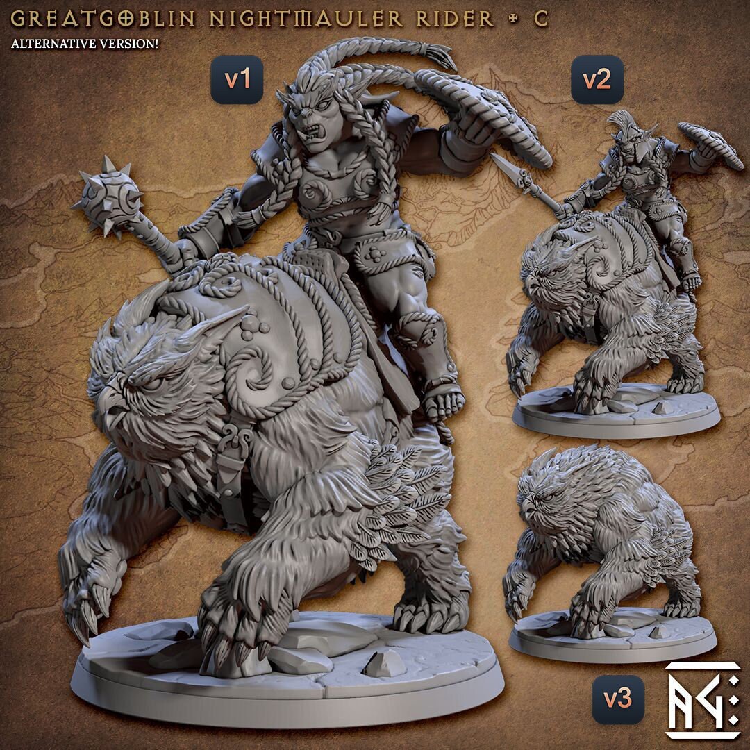 Bugbear Barbarian on Owl Bear C Premium Dnd Miniature Mini | 28mm 32mm ...