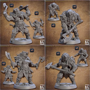 4x Bearfolk Bear Folk Werebear Pack Premium dnd Miniature Mini Set Figure Statue | 28mm 32mm to 100mm | 30682_85