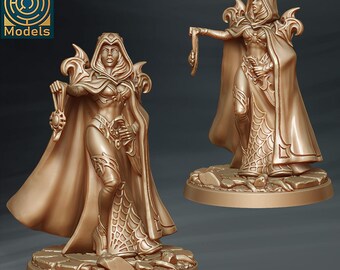 Female Cultist Witch Sorceress v5 DnD Miniatures compatible with 28mm 32mm minis | 47121