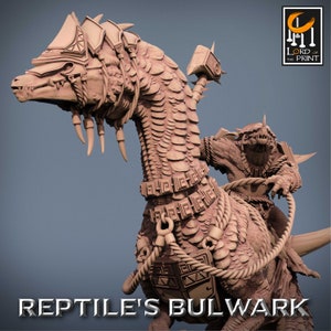 Lizardmen Lizardfolk Barbarian on Giant Lizard v5 Premium dnd Miniature Mini | Resin 3D Printed | 28mm 32mm 100mm | 43625